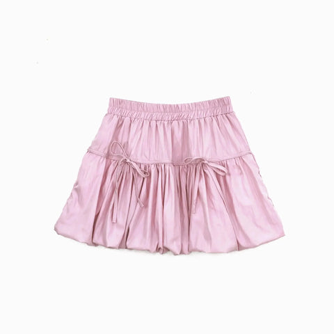 Y2k Bubble Mini Skirt Elastic Waist Ruffle Flare Puffy Skirt High Rise Cute Pleated Lace-up Bow Tie Lantern Short Skirt