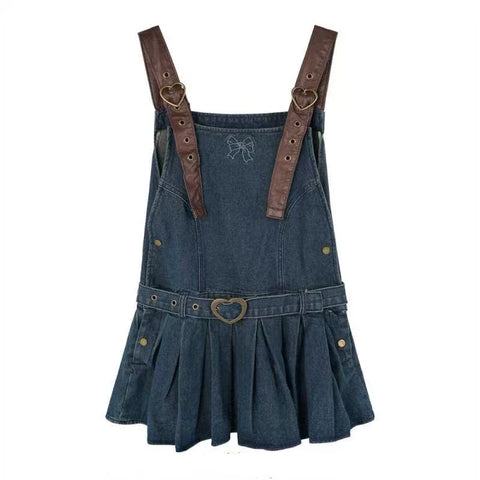 Voguable  2000s Vintage Denim Y2k Mini Dress  Elegant Jean Strap Dress Casual Streetwear Sleeveless Dress Korean Chic