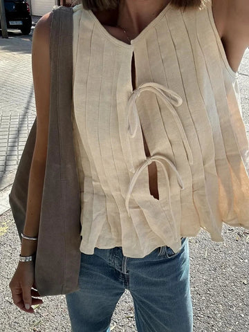 White Bandage Ribbed Tank Top Shirts For Hollow Out Sleeveless Slim Vest Lace-Up Vest Y2k Top