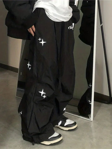 Harajuku Parachute Pants Oversized Cyber Y2k Hip Hop Wide Leg Cargo Trousers Baggy Black Joggers Korean Streetwear