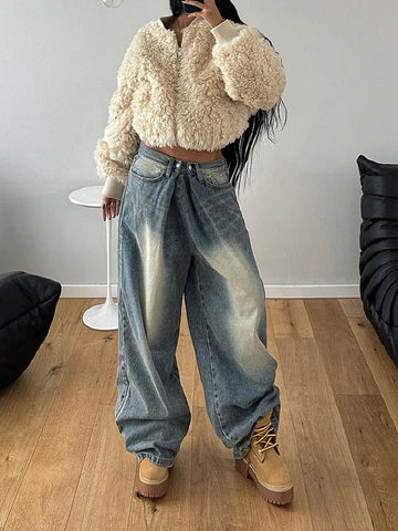 Voguable Streetwear Baggy Jeans Low Waist Jean Pants Y2K Vintage Casual Oversize Straight Washed Denim Trousers