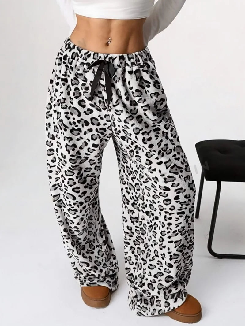 Winter Loose Leopard Print Casual Pants Y2k Casual Street Style Europe And America Trend Wide-Leg Pants