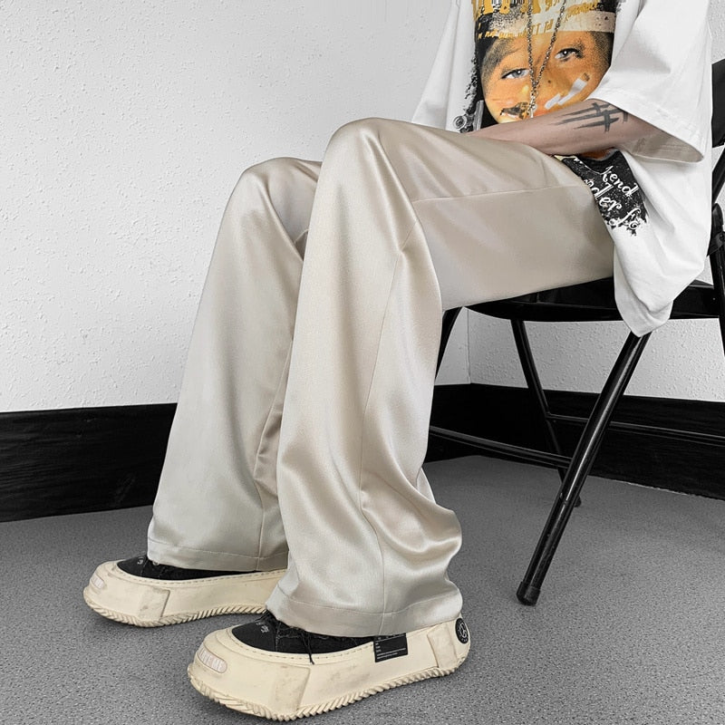 High Street Ice Silk Pants Baggy Straight Slim Sweeping Trend Y2k Casual Pant Light Slide Trousers