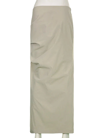 Voguable Elegant Folds Maxi Skirt Streetwear High Waist Straight Slits Long Skirts Lady Harajuku Y2K Retro Outfits