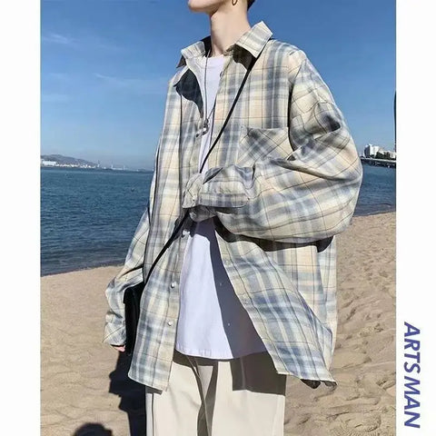 Turn-down Collar Long Sleeve Plaid Blouse Clothing Korean All-match Simplicity Button Y2K Shirts
