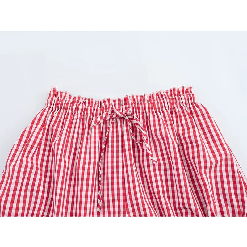 Cute Lace Trim Plaid Shorts Low Waist Y2k Pajamas Short Pants Casual Homewear
