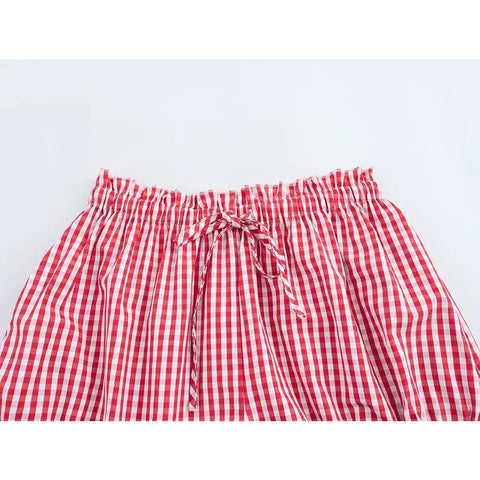 Cute Lace Trim Plaid Shorts Low Waist Y2k Pajamas Short Pants Casual Homewear