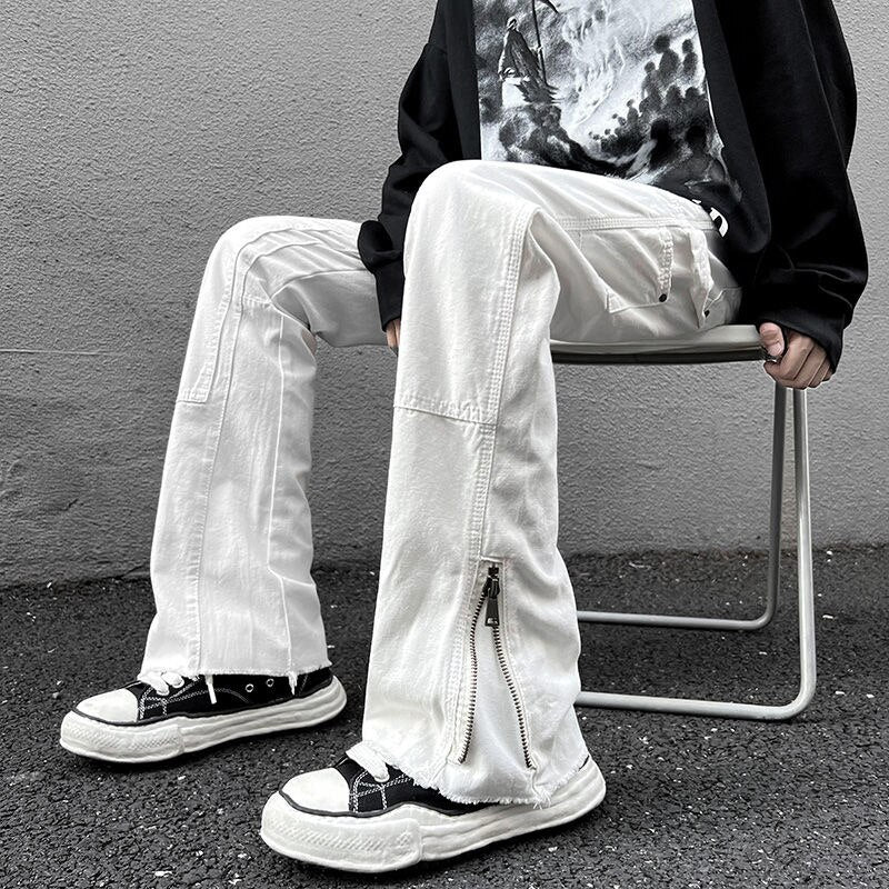 High Street Straight Black Jeans America y2k Design Hip Hop Denim Pants Zipper Casual Trousers