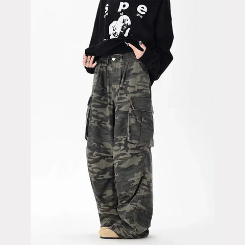 Camouflage Jeans Man Y2K Hip Hop Vintage High Waisted Jeans Straight Streetwear Casual Loose Large Size Wide Leg Denim Pants