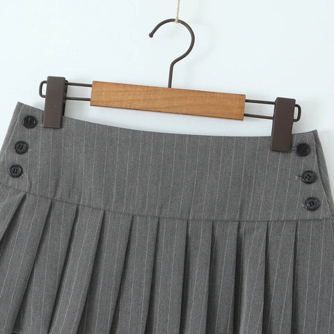 Mini skirt y2k clothes kawaii korean striped skirts for grey mini skirts woman pleated micro skirts with buttons