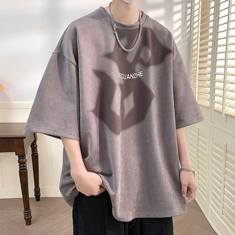Roland Suede Watermark Short Sleeve T-shirt Korean Style Baggy Y2k Casual Tops M-5X Round Neck Tees