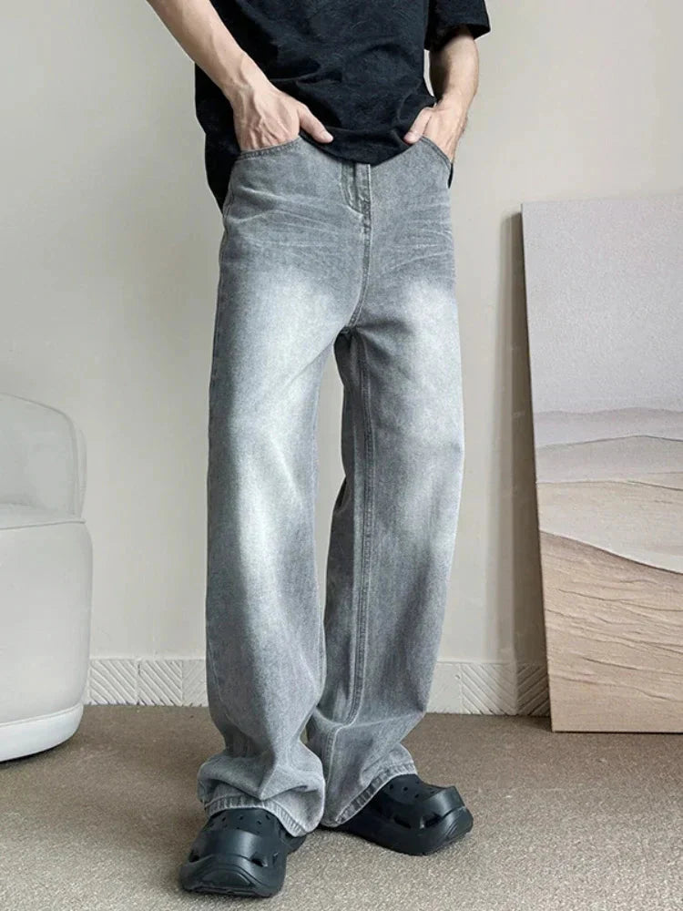 Vintage Gray Baggy Jeans Harajuku Casual Y2k Pants Straight High Street Wide Denim Trousers