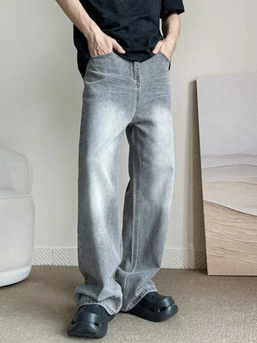 Vintage Gray Baggy Jeans Harajuku Casual Y2k Pants Straight High Street Wide Denim Trousers