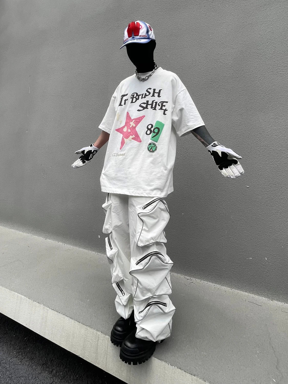 Voguable Y2k Cargo Pants Five Pointed Star Three Dimensional Multi Pocket Black Pants Reflective Casual Straight Leg Pants Streetwear