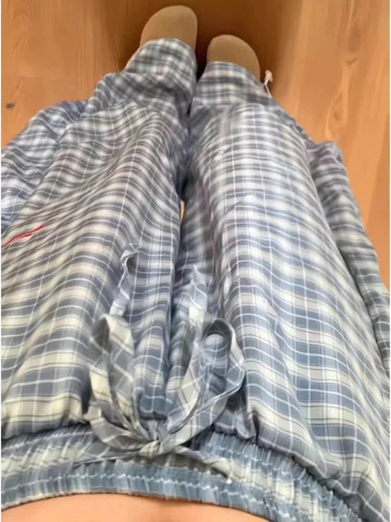 Streetwear Y2K Plaid Pants Vintage American High Waist Scimitar Pants Harajuku Oversize Loose Bf Casual Trousers New