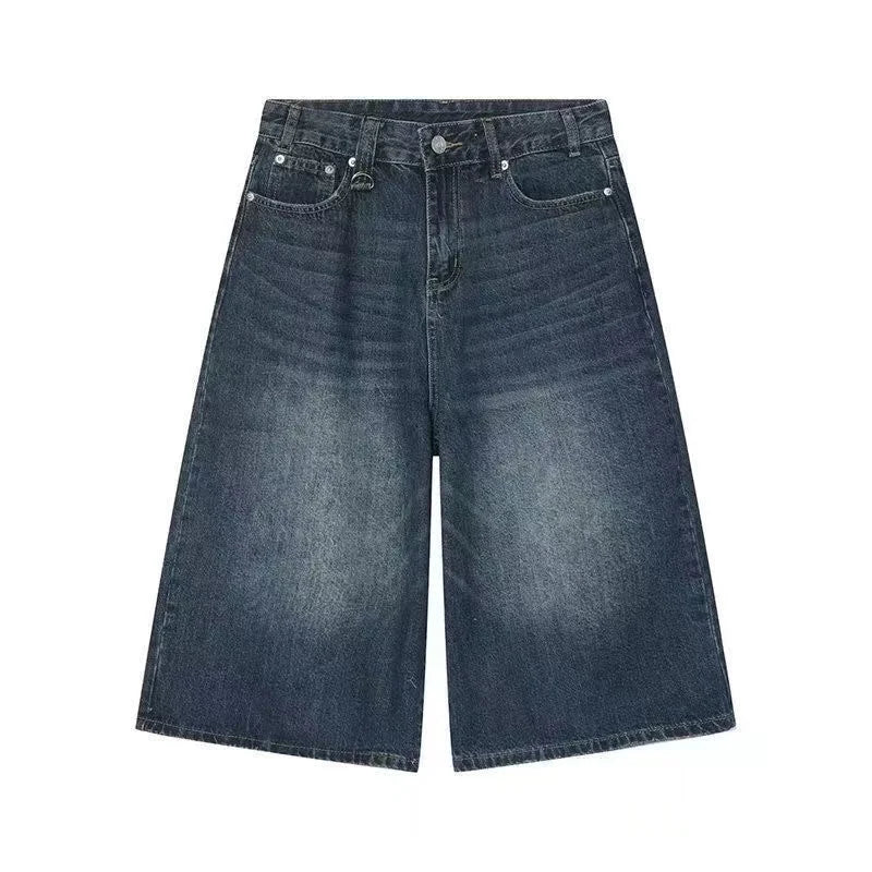 Voguable Y2k Retro Low Rise Jorts Brushed Black Wash Cropped Baggy Jeans Wide Leg Frayed Denim Short Pants Acubi Fashion