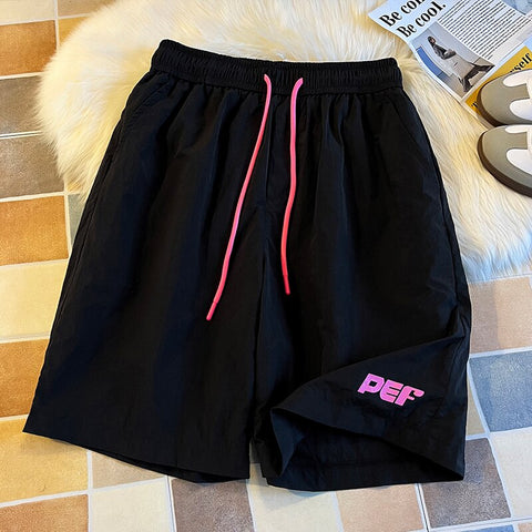 Y2k Thin Shorts Letter Printed Knee Length Shorts Japanese Man Casual Baggy Short Pants Breeches