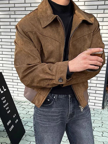 Short Bomber Jackets Retro Y2k Lapel Zipper Pocket Windbreaker Coats Luxury High Quality Overcoat Streetwear