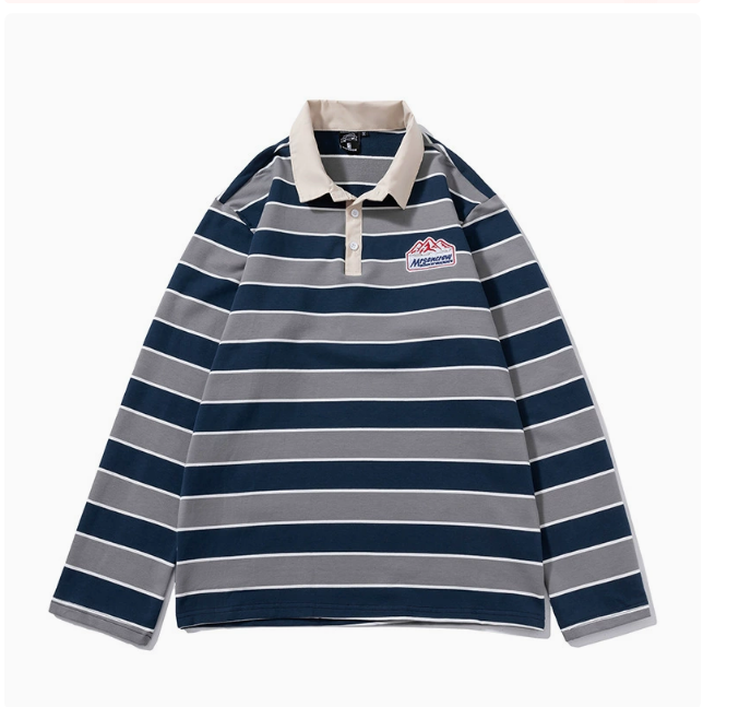 Lässiges, gestreiftes Sweatshirt mit langen Ärmeln und Umlegekragen 