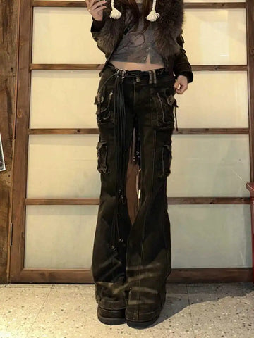 Korean Chic Jeans Grunge Japanese Harajuku Gyaru Y2K Denim Cargo Pants Cyber Punk Hip-pop 2000s Aesthetic Tomboy