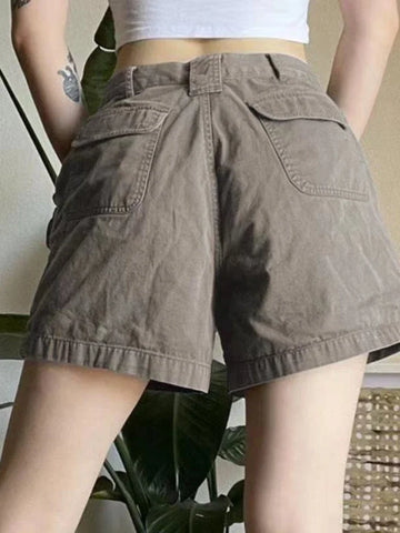 Y2k Vintage Streetwear Cargo Denim Shorts American Retro Harajuku Solid Loose Jeans Casual Pocket Chic