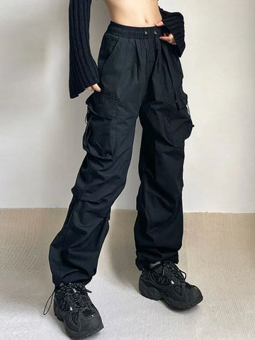 Voguable Oversized Cargo Parachute Pants Y2k Vintage Streetwear High Waist Joggers Hippie Baggy Harajuku Wide Leg Sweatpants