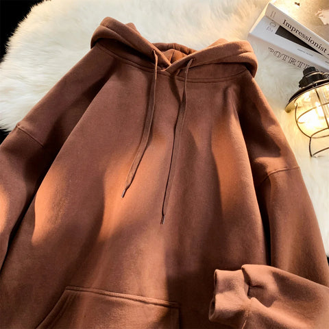 Y2k Pullover Hooded Oversize Hoody Sweatshirt Tops Solid Drop Shoulder Harajuku Streetwear Clothes