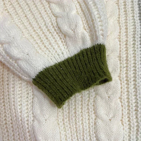Cute Lantern Sleeve Knitted Cardigan Warm Embroidery Sweater Casual V-neck Single Breasted Sweater Coat Y2k