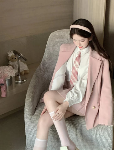 Voguable  Japanese Student JK School Uniform Korean Sweet Blazers School Girls Uniform Kawaii Mini Pleated Skirt Uniform Y2k
