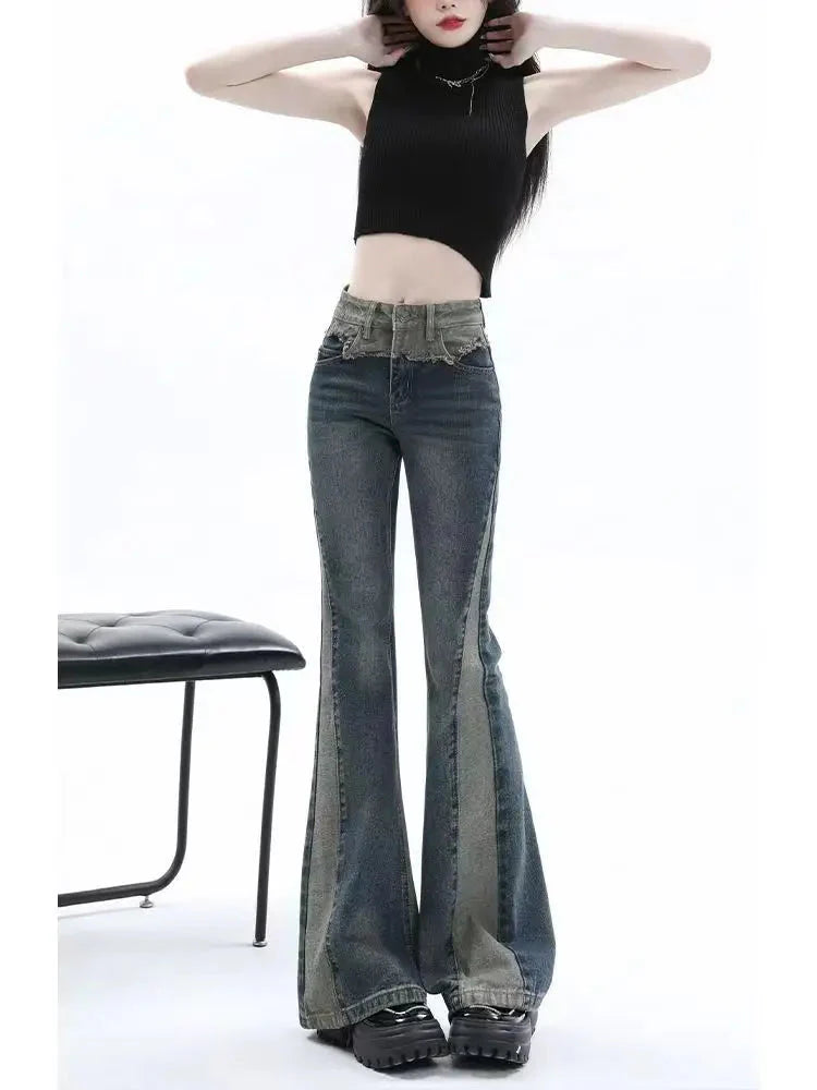 American High Street Spicy Girls Low Waist Jeans Vintage Y2k Design Sense Slim Fit Straight Tube Micro Flare Pants