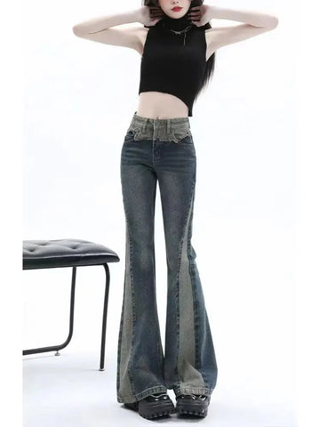 American High Street Spicy Girls Low Waist Jeans Vintage Y2k Design Sense Slim Fit Straight Tube Micro Flare Pants