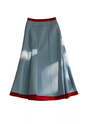 Bomon Y2K blue and red color contrast baseball slant skirt pre-fall design high-waisted mid-long skirt