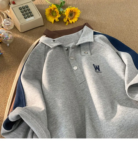 Short-sleeved polo shirt half high lapel T-shirt trendy brand trend versatile five-point half sleeve y2k tops