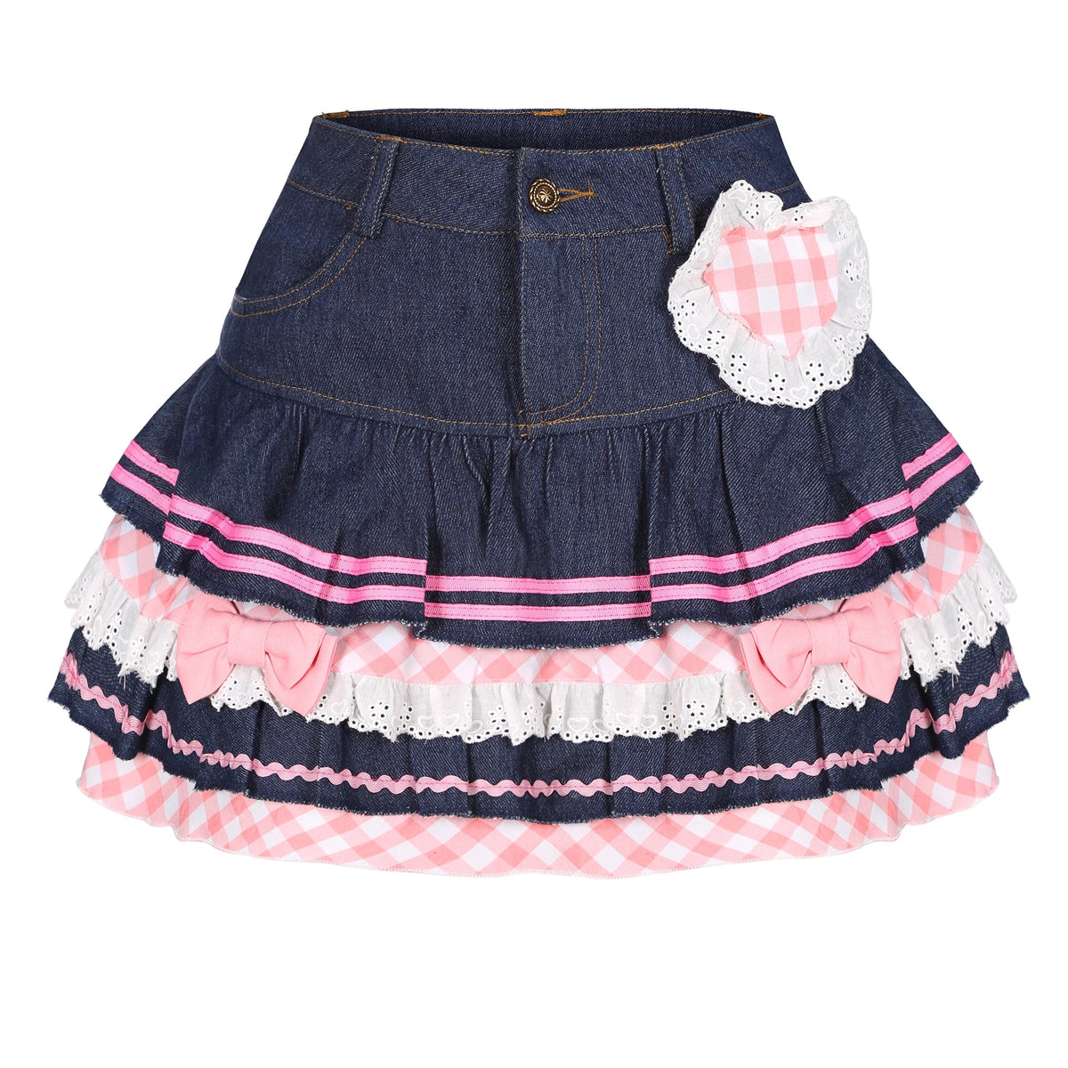Y2k Kawaii Denim Skirt Mini Party Sweet Ball Gown Aesthetic High Waist Skirts 4 Layer Ruffle Cake Skirts E Girls Skater