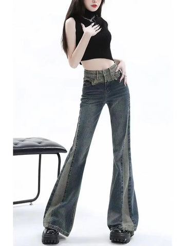 American High Street Spicy Girls Low Waist Jeans Vintage Y2k Design Sense Slim Fit Straight Tube Micro Flare Pants