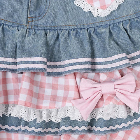 Voguable Preppy Style Lolita Kawaii Skirts Japanese Sweet Mini Harajuku Cute Ball Gown Denim Skater Y2K High Waist Lace Cake Skirts