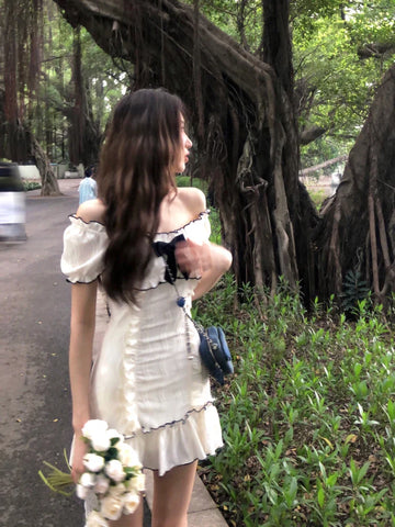 Voguable Woman Short Sleeve Y2k Mini Dress Party Slim Sweet Bow Dress Casual Outwear One Piece Dress Korean Chic