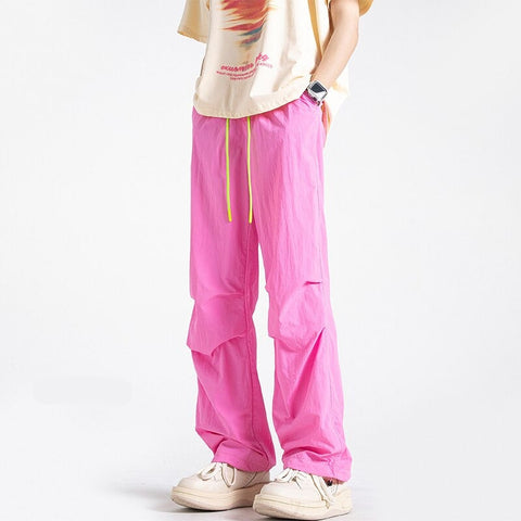 Solid Color Casual Pants Thin Loose Trend Paratrooper Ice Silk Pants Man Streetwear Y2k Trousers Oversized M-5XL