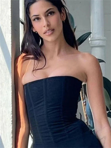 Mesh Backless Vest FeElegant Luxury Patchwork Strapless Solid Slim Streetwear Inner Y2k Tank Top Women's