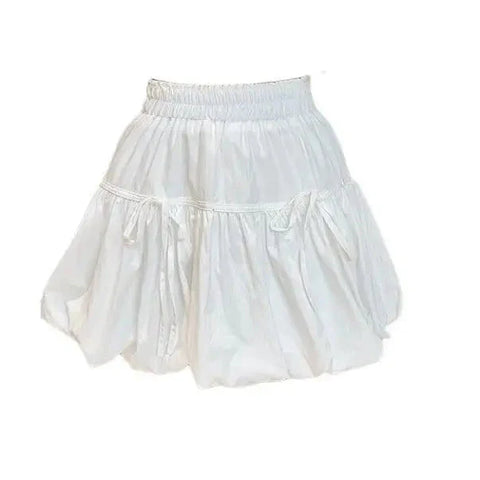 Y2k Bubble Mini Skirt Elastic Waist Ruffle Flare Puffy Skirt High Rise Cute Pleated Lace-up Bow Tie Lantern Short Skirt