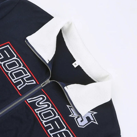 Voguable Patchwork Knitted Cropped Jackets Y2K Street Zipper Coats Long Sleeves Outerwear Moto & Biker