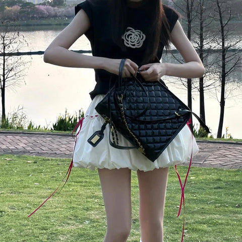 White Lace Up Mini Skirt High Waist All Match Bud Skirts Y2K Korean Sweet Preppy Patchwork A Line Skirts New