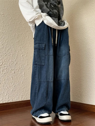 Y2k Style Casual Hip Hop Jeans for Wide Leg Loose Straisht Cargo Trousers Harajuku Streetwear Pants