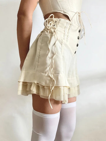Rockmore Mesh Patchwork Sweet Shorts Gentle Cute High Waist Y2K Coquette Aesthetic Casual Mini Short Pants