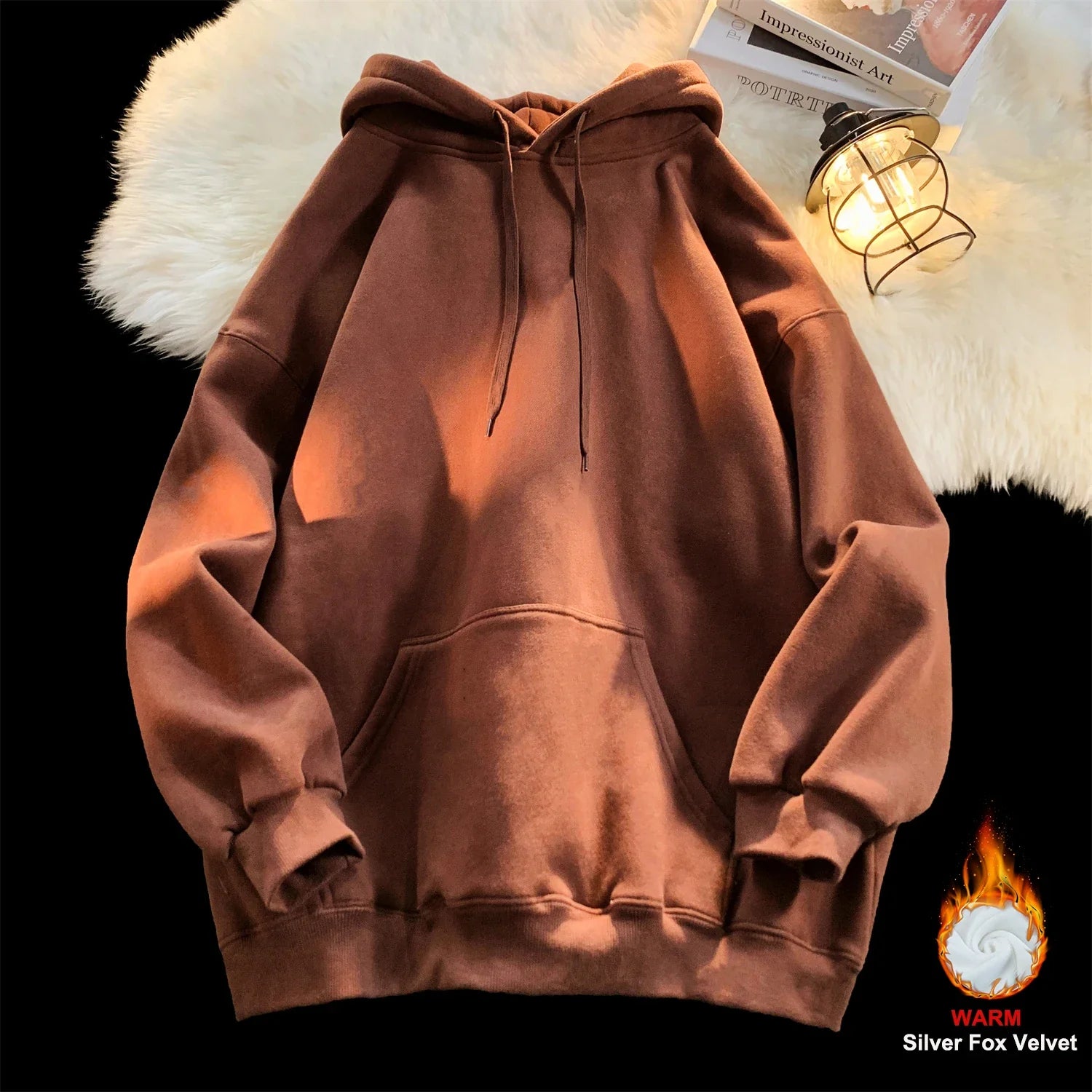 Y2k Pullover Hooded Oversize Hoody Sweatshirt Tops Solid Drop Shoulder Harajuku Streetwear Clothes
