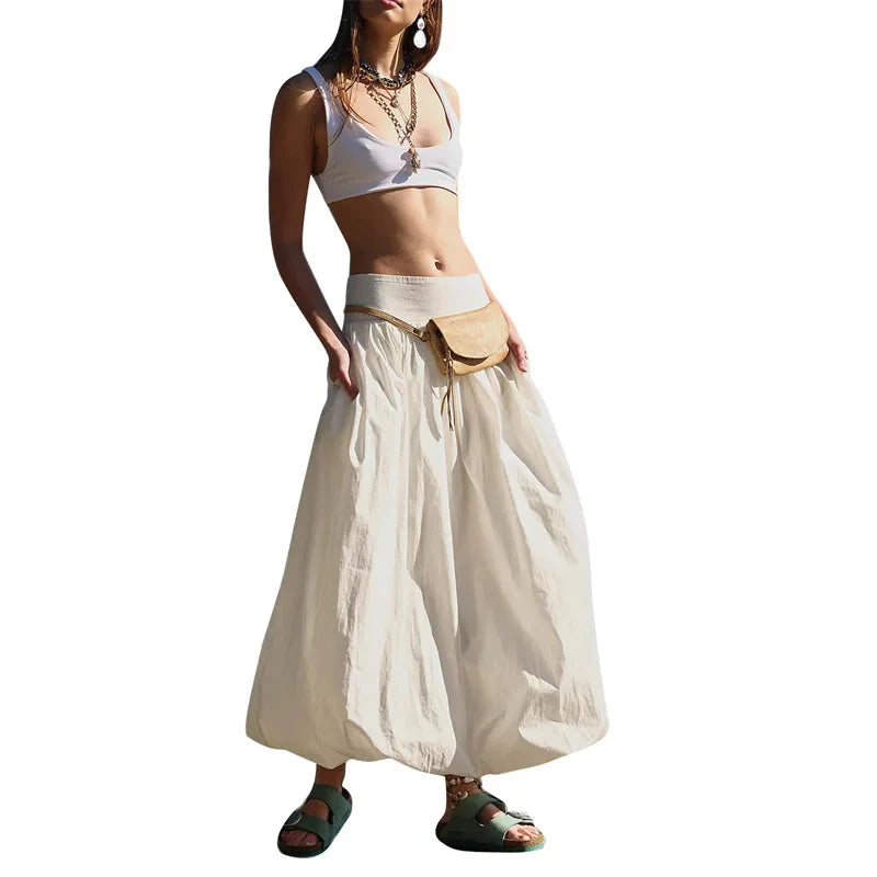 Skirts y2k Elegant Solid Color High Waist Loose Fitting Long Bubble Skirt Office Ladies Skirts Streetwear