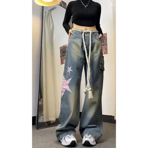 Voguable Baggy Star Jeans Vintage Harajuku Oversize High Waist Denim Trouser Emo 2000s Y2k 90s Aesthetic Wide Pants Trashy Clothes