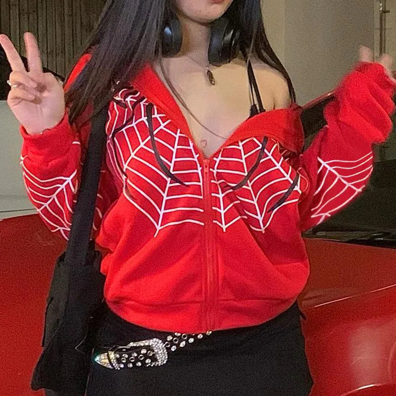 Y2k Rhinestone Skeleton Hoodies Gothic Black Zip Up Oversized Sweatshirts FeRetro Harajuku Hooded Jackets Streetwear
