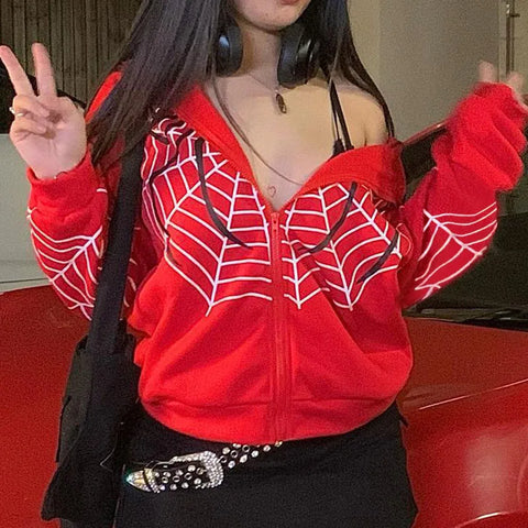 Y2k Rhinestone Skeleton Hoodies Gothic Black Zip Up Oversized Sweatshirts FeRetro Harajuku Hooded Jackets Streetwear