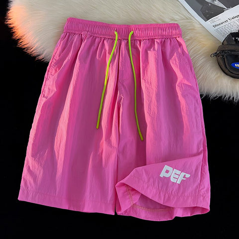 Y2k Thin Shorts Letter Printed Knee Length Shorts Japanese Man Casual Baggy Short Pants Breeches